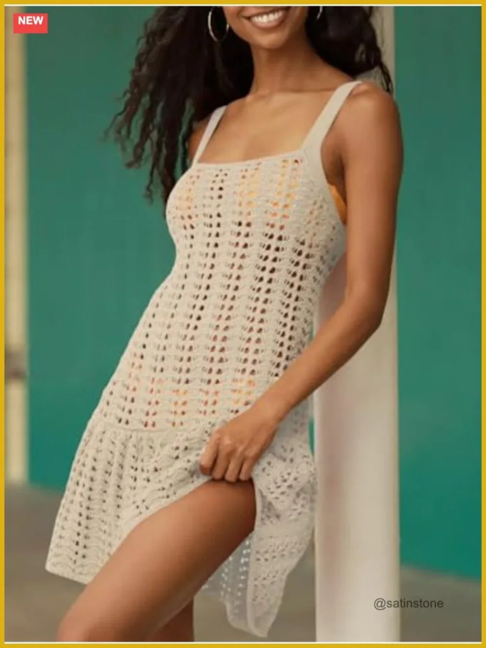 Hollow Crochet Swim Cover Up Sleeveless Knit Beach Dress